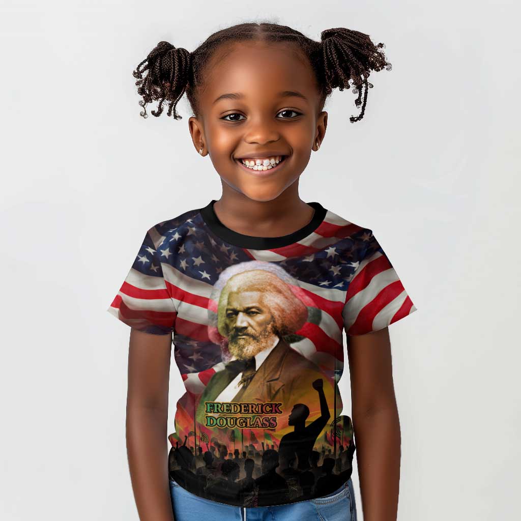 Frederick Douglass Kid T shirt American Flag Background Powerful Quote Build Strong Children Civil Rights Tribute TS04