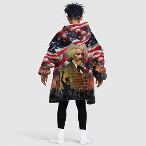 Frederick Douglass Kid Wearable Blanket Hoodie American Flag Background Powerful Quote Build Strong Children Civil Rights Tribute - African Pride