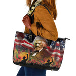 Frederick Douglass Leather Tote Bag American Flag Background Powerful Quote Build Strong Children Civil Rights Tribute - African Pride