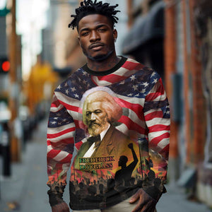 Frederick Douglass Long Sleeve Shirt American Flag Background Powerful Quote Build Strong Children Civil Rights Tribute - African Pride