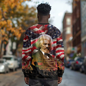 Frederick Douglass Long Sleeve Shirt American Flag Background Powerful Quote Build Strong Children Civil Rights Tribute - African Pride