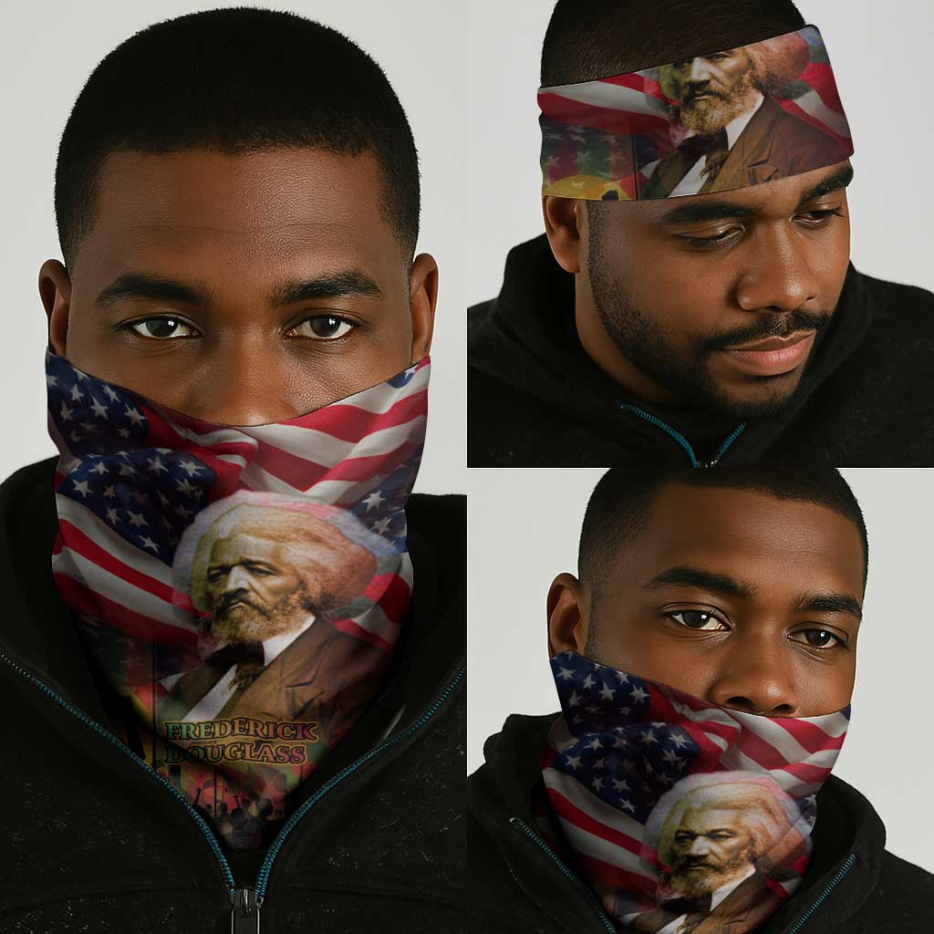 Frederick Douglass Neck Gaiter American Flag Background Powerful Quote Build Strong Children Civil Rights Tribute - African Pride