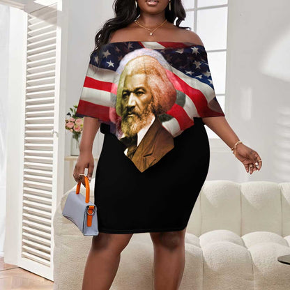Frederick Douglass Off Shoulder Short Dress American Flag Background Powerful Quote Build Strong Children Civil Rights Tribute - African Pride