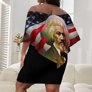 Frederick Douglass Off Shoulder Short Dress American Flag Background Powerful Quote Build Strong Children Civil Rights Tribute - African Pride