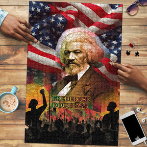 Frederick Douglass Puzzle American Flag Background Powerful Quote Build Strong Children Civil Rights Tribute - African Pride