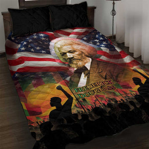 Frederick Douglass Quilt Bed Set American Flag Background Powerful Quote Build Strong Children Civil Rights Tribute - African Pride