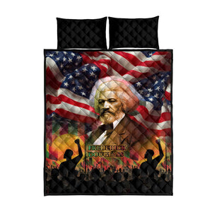 Frederick Douglass Quilt Bed Set American Flag Background Powerful Quote Build Strong Children Civil Rights Tribute - African Pride