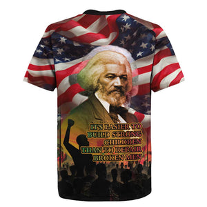 Frederick Douglass Rugby Jersey American Flag Background Powerful Quote Build Strong Children Civil Rights Tribute TS04