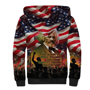 Frederick Douglass Sherpa Hoodie American Flag Background Powerful Quote Build Strong Children Civil Rights Tribute - African Pride