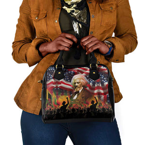 Frederick Douglass Shoulder Handbag American Flag Background Powerful Quote Build Strong Children Civil Rights Tribute - African Pride