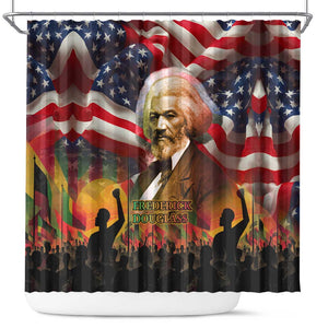 Frederick Douglass Shower Curtain American Flag Background Powerful Quote Build Strong Children Civil Rights Tribute - African Pride