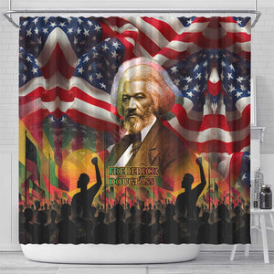 Frederick Douglass Shower Curtain American Flag Background Powerful Quote Build Strong Children Civil Rights Tribute - African Pride