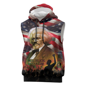 Frederick Douglass Sleeveless Hoodie American Flag Background Powerful Quote Build Strong Children Civil Rights Tribute - African Pride
