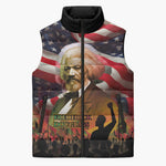 Frederick Douglass Sleeveless Puffer Jacket American Flag Background Powerful Quote Build Strong Children Civil Rights Tribute - African Pride