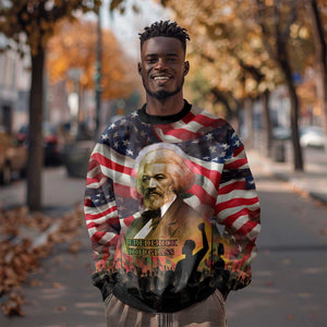 Frederick Douglass Sweatshirt American Flag Background Powerful Quote Build Strong Children Civil Rights Tribute - African Pride