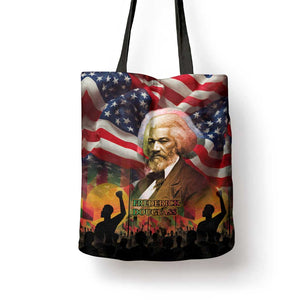 Frederick Douglass Tote Bag American Flag Background Powerful Quote Build Strong Children Civil Rights Tribute - African Pride