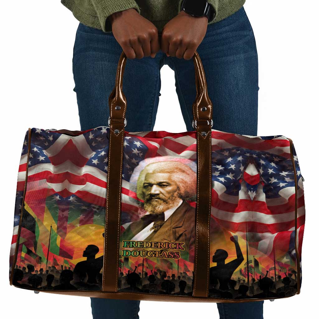 Frederick Douglass Travel Bag American Flag Background Powerful Quote Build Strong Children Civil Rights Tribute - African Pride
