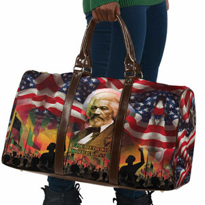 Frederick Douglass Travel Bag American Flag Background Powerful Quote Build Strong Children Civil Rights Tribute - African Pride