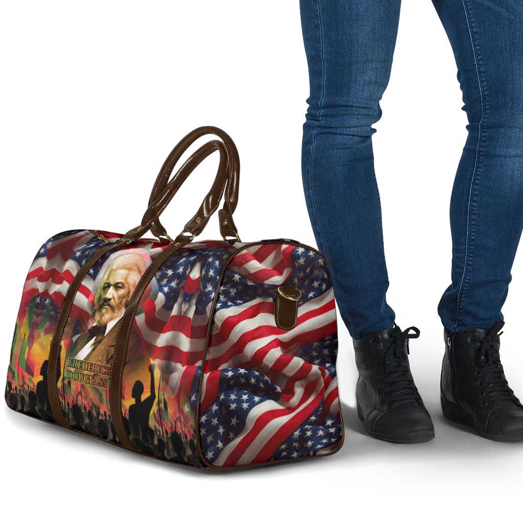 Frederick Douglass Travel Bag American Flag Background Powerful Quote Build Strong Children Civil Rights Tribute - African Pride