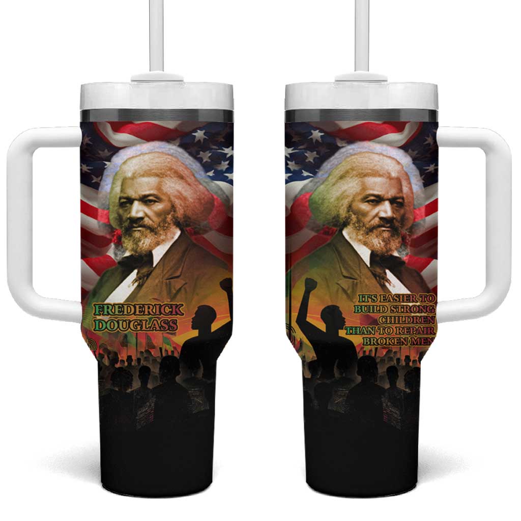 Frederick Douglass Tumbler With Handle American Flag Background Powerful Quote Build Strong Children Civil Rights Tribute - African Pride