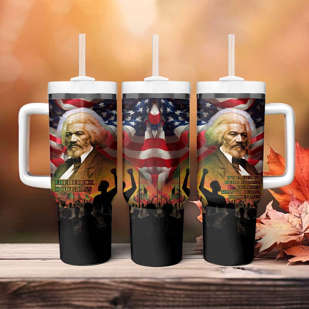 Frederick Douglass Tumbler With Handle American Flag Background Powerful Quote Build Strong Children Civil Rights Tribute - African Pride