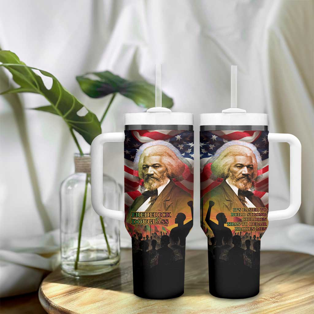 Frederick Douglass Tumbler With Handle American Flag Background Powerful Quote Build Strong Children Civil Rights Tribute - African Pride