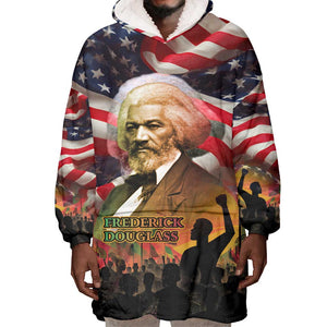 Frederick Douglass Wearable Blanket Hoodie American Flag Background Powerful Quote Build Strong Children Civil Rights Tribute - African Pride