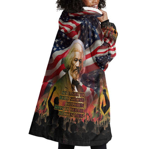 Frederick Douglass Wearable Blanket Hoodie American Flag Background Powerful Quote Build Strong Children Civil Rights Tribute - African Pride