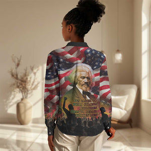 Frederick Douglass Women Casual Shirt American Flag Background Powerful Quote Build Strong Children Civil Rights Tribute - African Pride