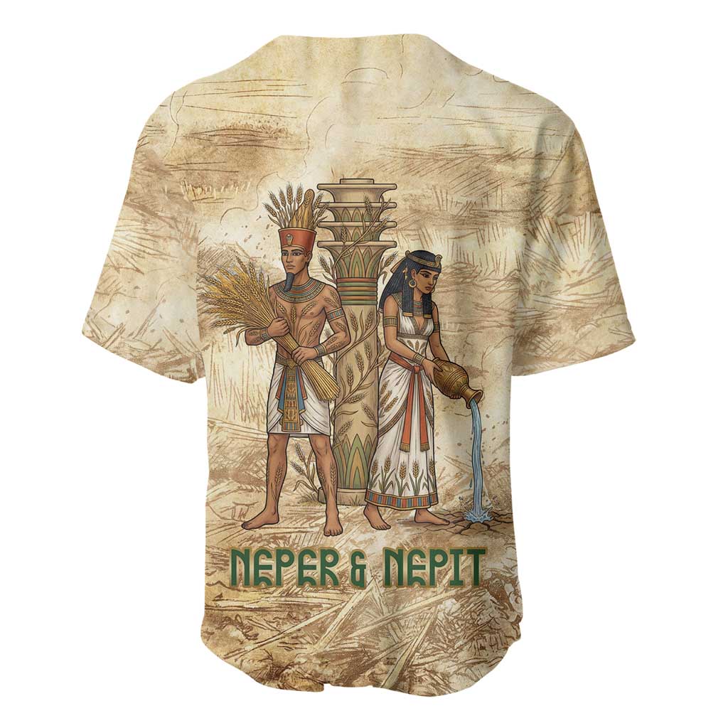 Neper and Nepit Baseball Jersey Ancient Harvest and Fertility Design with Sickle and Grain