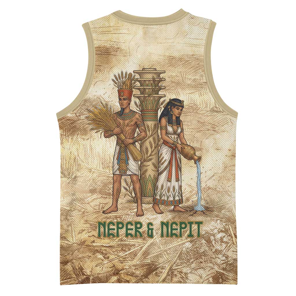 Neper and Nepit Basketball Jersey Ancient Harvest and Fertility Design with Sickle and Grain