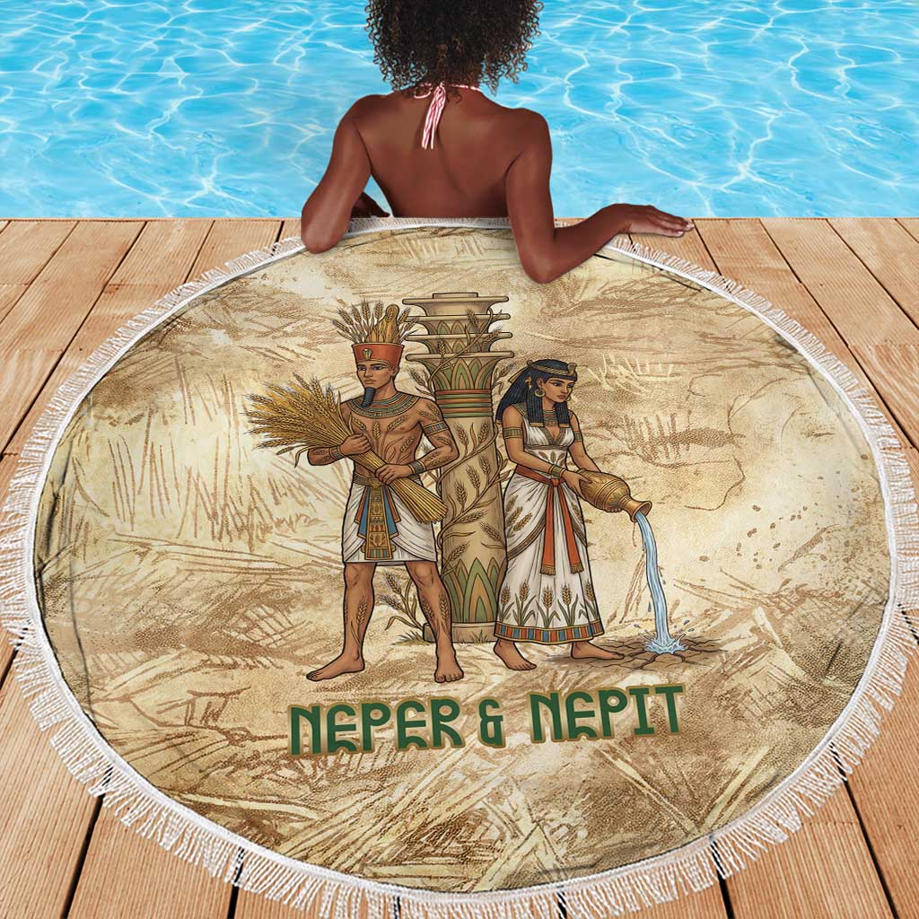 Neper and Nepit Beach Blanket Ancient Harvest and Fertility Design with Sickle and Grain