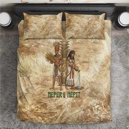 Neper and Nepit Bedding Set Ancient Harvest and Fertility Design with Sickle and Grain