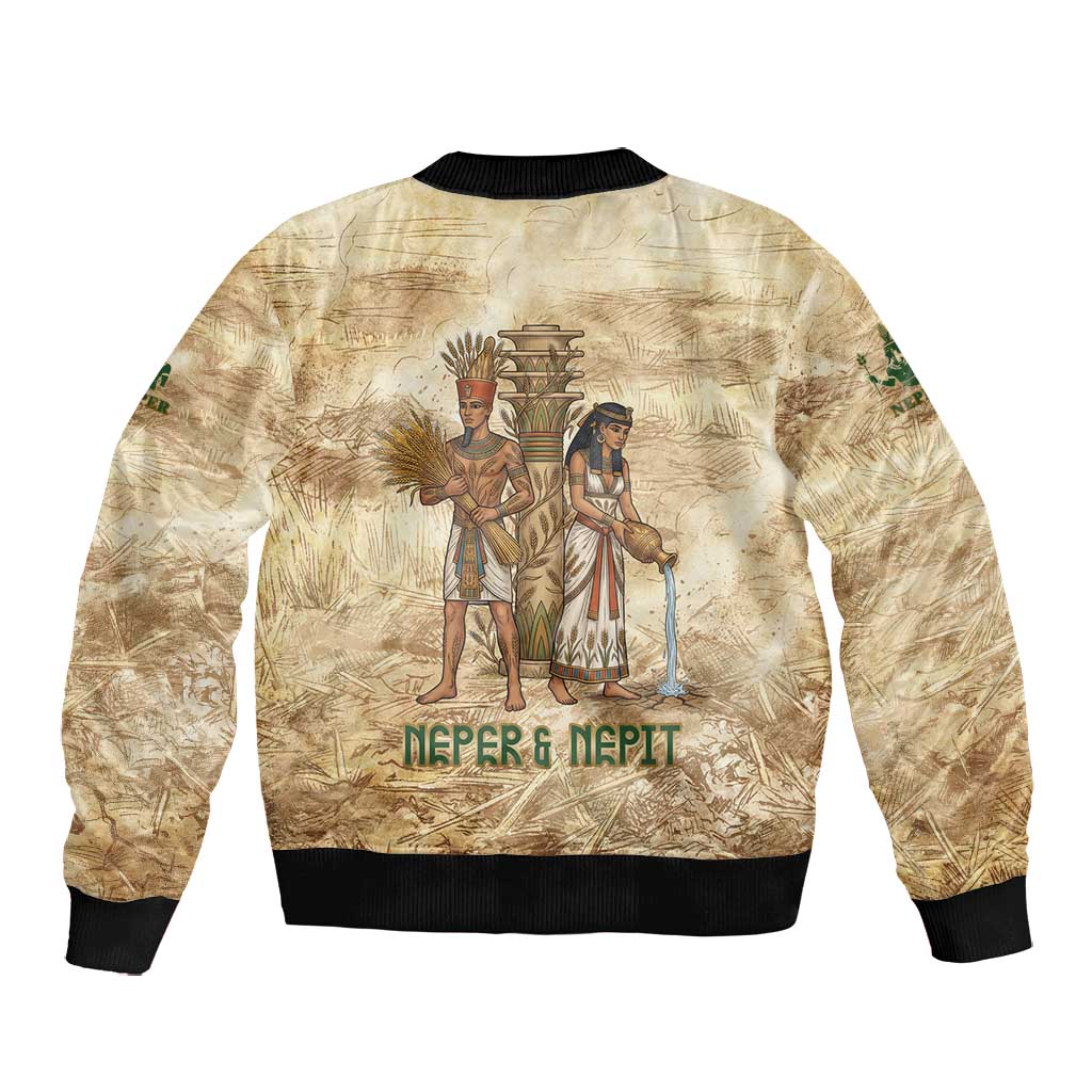 Neper and Nepit Bomber Jacket Ancient Harvest and Fertility Design with Sickle and Grain