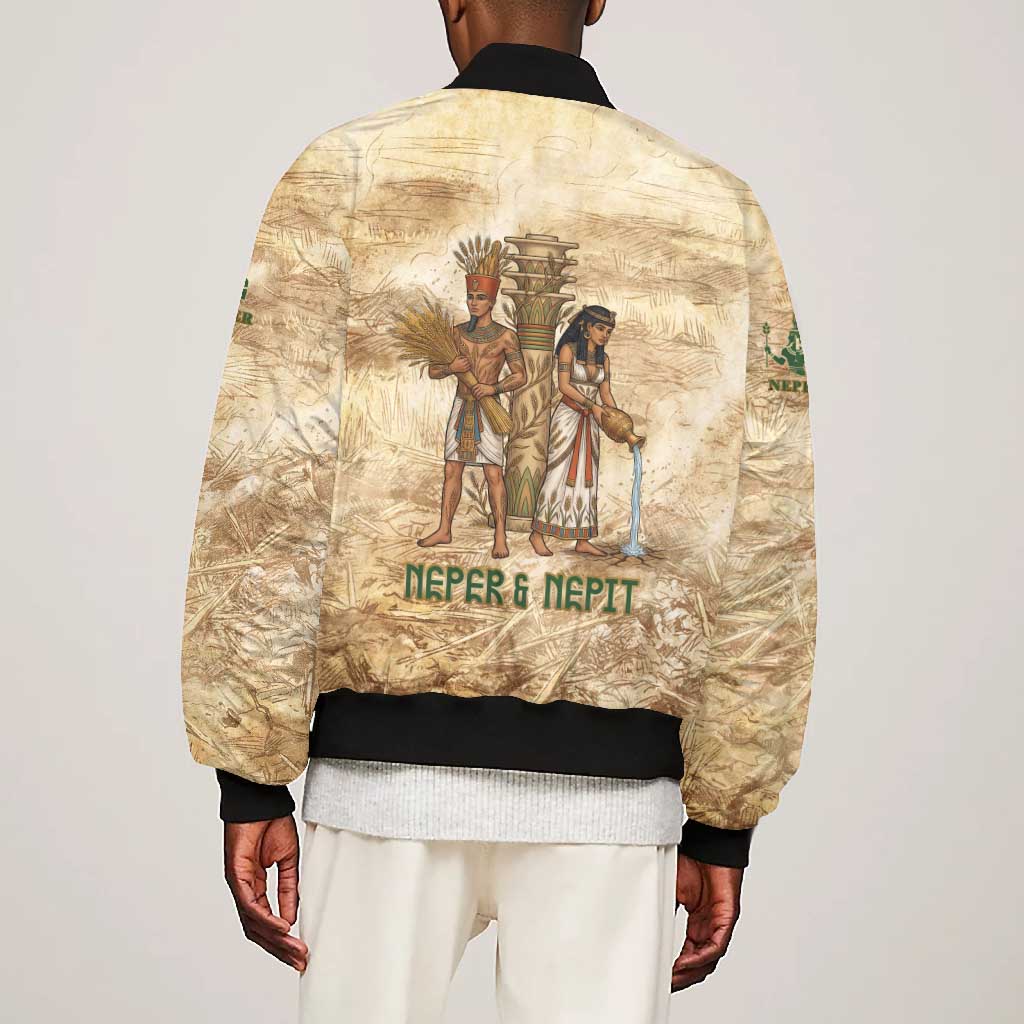 Neper and Nepit Bomber Jacket Ancient Harvest and Fertility Design with Sickle and Grain