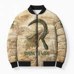 Neper and Nepit Bomber Puffer Jacket Ancient Harvest and Fertility Design with Sickle and Grain