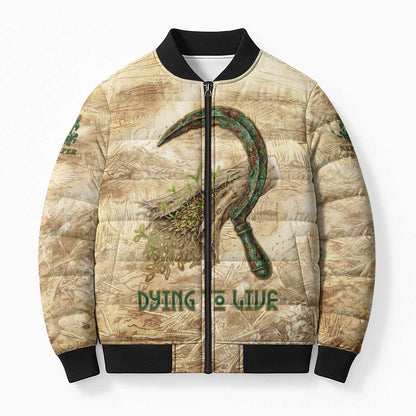 Neper and Nepit Bomber Puffer Jacket Ancient Harvest and Fertility Design with Sickle and Grain