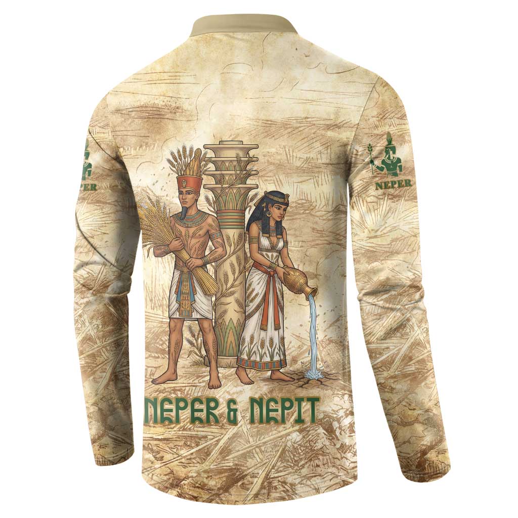 Neper and Nepit Button Sweatshirt Ancient Harvest and Fertility Design with Sickle and Grain