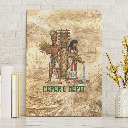 Neper and Nepit Canvas Wall Art Ancient Harvest and Fertility Design with Sickle and Grain