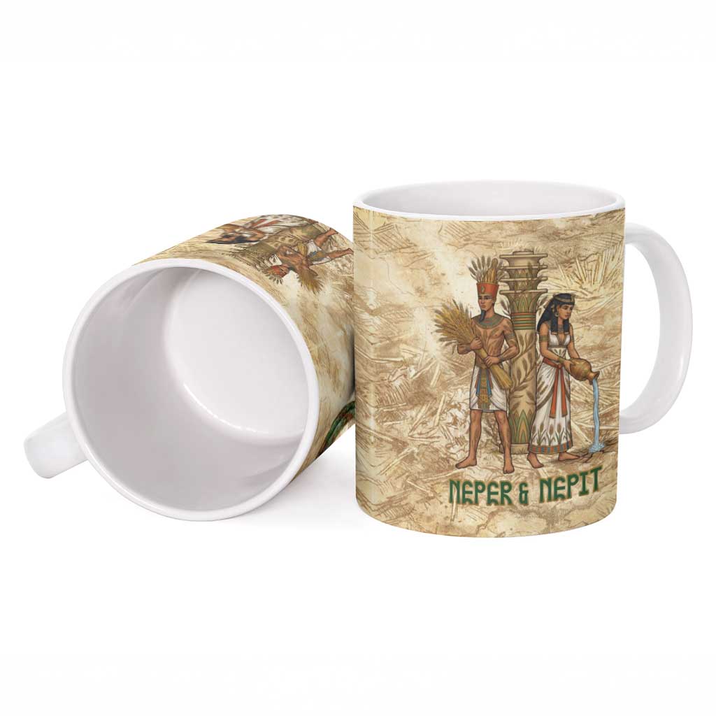 Neper and Nepit Ceramic Mug Ancient Harvest and Fertility Design with Sickle and Grain