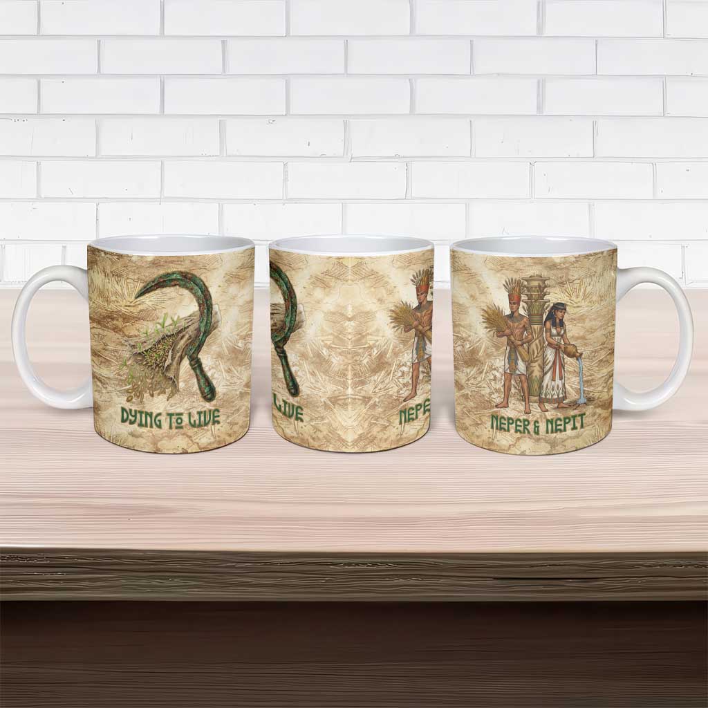 Neper and Nepit Ceramic Mug Ancient Harvest and Fertility Design with Sickle and Grain