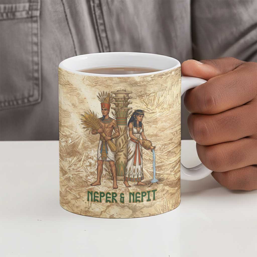 Neper and Nepit Ceramic Mug Ancient Harvest and Fertility Design with Sickle and Grain