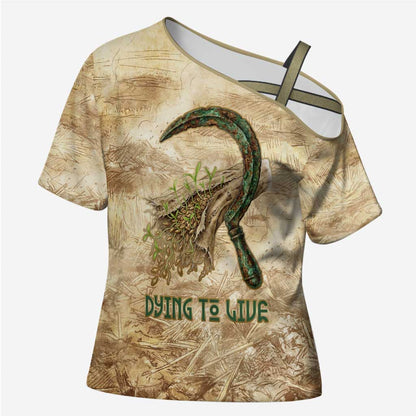 Neper and Nepit Cross Shoulder Shirt Ancient Harvest and Fertility Design with Sickle and Grain