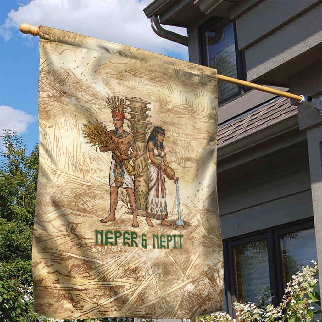 Neper and Nepit Garden Flag Ancient Harvest and Fertility Design with Sickle and Grain