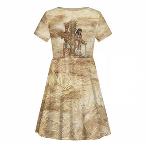 Neper and Nepit Kid Short Sleeve Dress Ancient Harvest and Fertility Design with Sickle and Grain