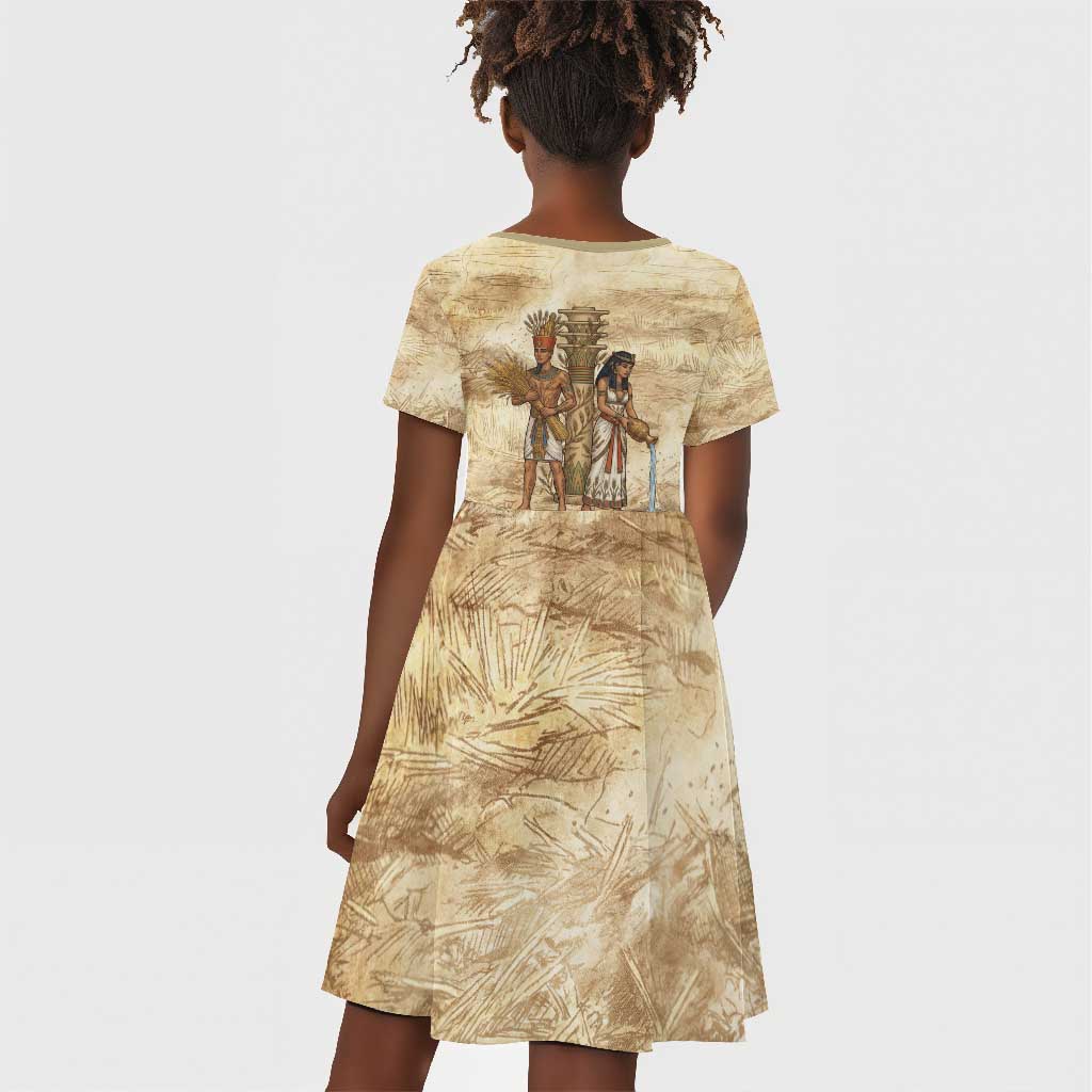 Neper and Nepit Kid Short Sleeve Dress Ancient Harvest and Fertility Design with Sickle and Grain