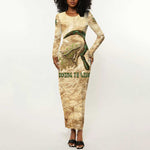 Neper and Nepit Long Sleeve Bodycon Dress Ancient Harvest and Fertility Design with Sickle and Grain