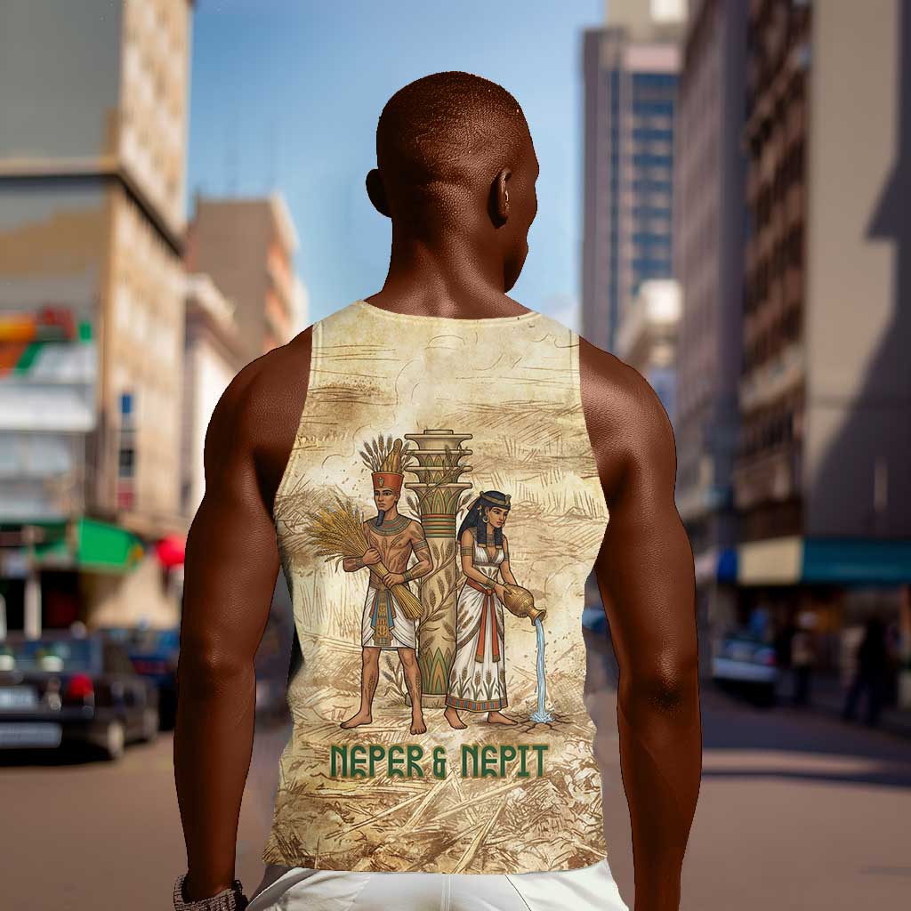 Neper and Nepit Men Tank Top Ancient Harvest and Fertility Design with Sickle and Grain
