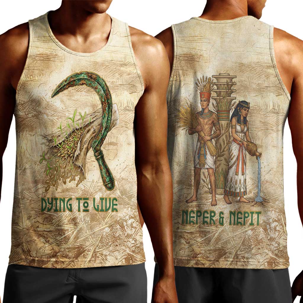 Neper and Nepit Men Tank Top Ancient Harvest and Fertility Design with Sickle and Grain