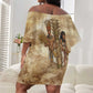 Neper and Nepit Off Shoulder Short Dress Ancient Harvest and Fertility Design with Sickle and Grain